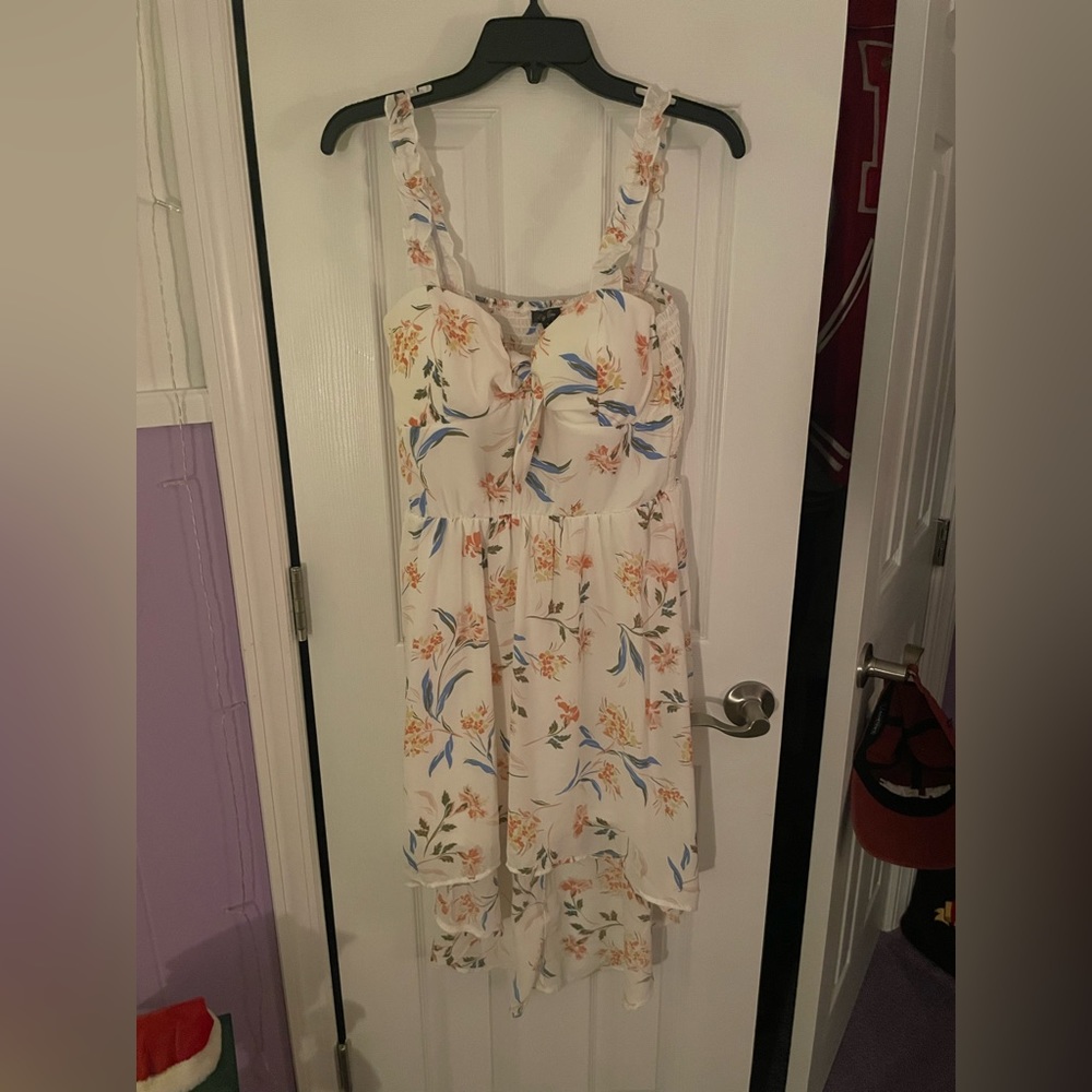 White Floral Assymetrical Dress
